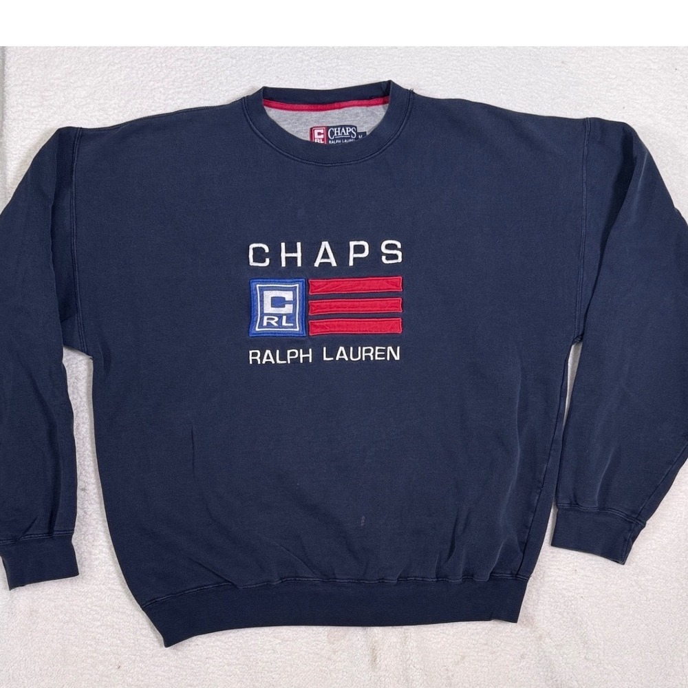 Vintage Chaps Ralph Lauren Crewneck Sweatshirt Spellout Flag Embroidered Medium